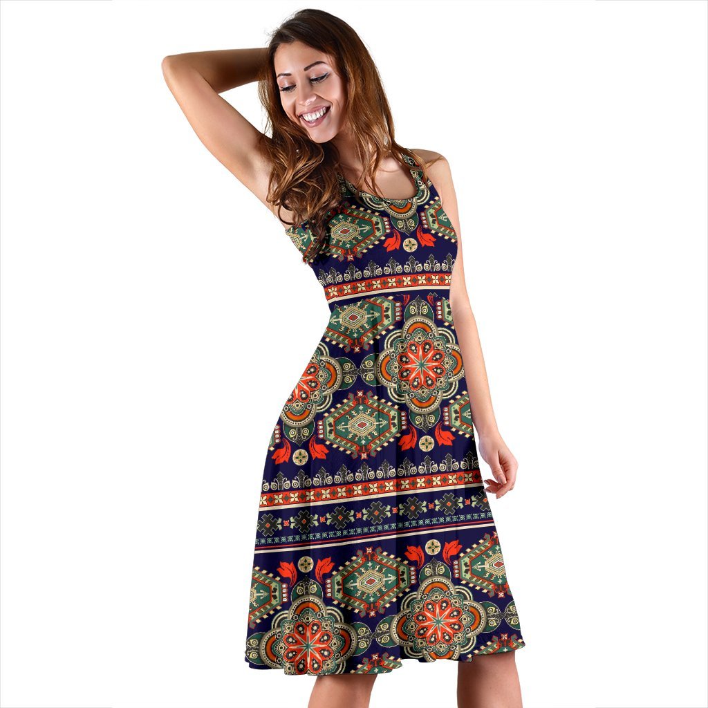 Ethnic Geometric Print Pattern Sleeveless Dress