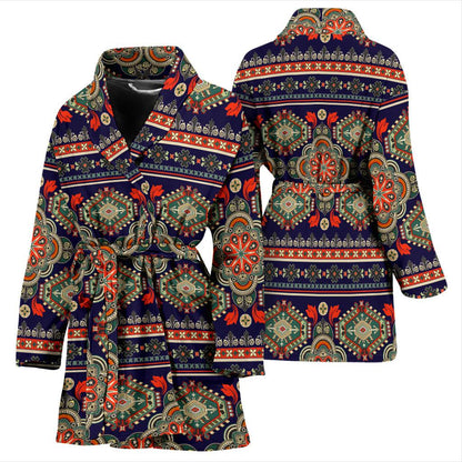 Ethnic Geometric Print Pattern Women Bath Robe-JTAMIGO.COM