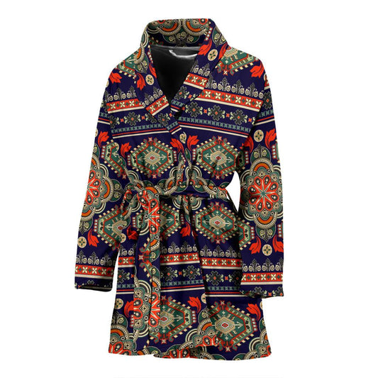 Ethnic Geometric Print Pattern Women Bath Robe-JTAMIGO.COM