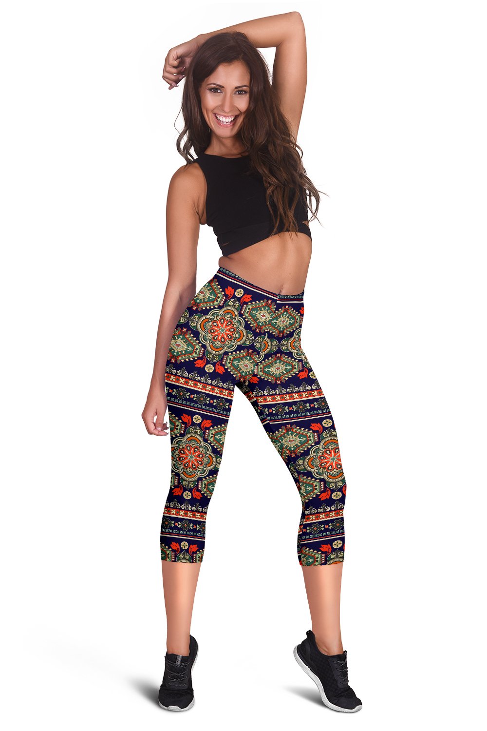 Ethnic Geometric Print Pattern Women Capris