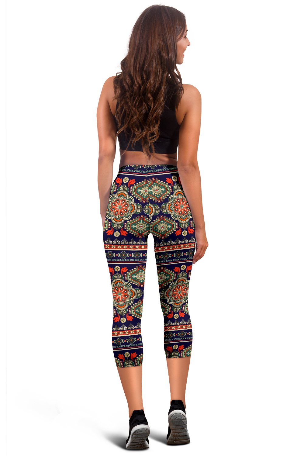 Ethnic Geometric Print Pattern Women Capris