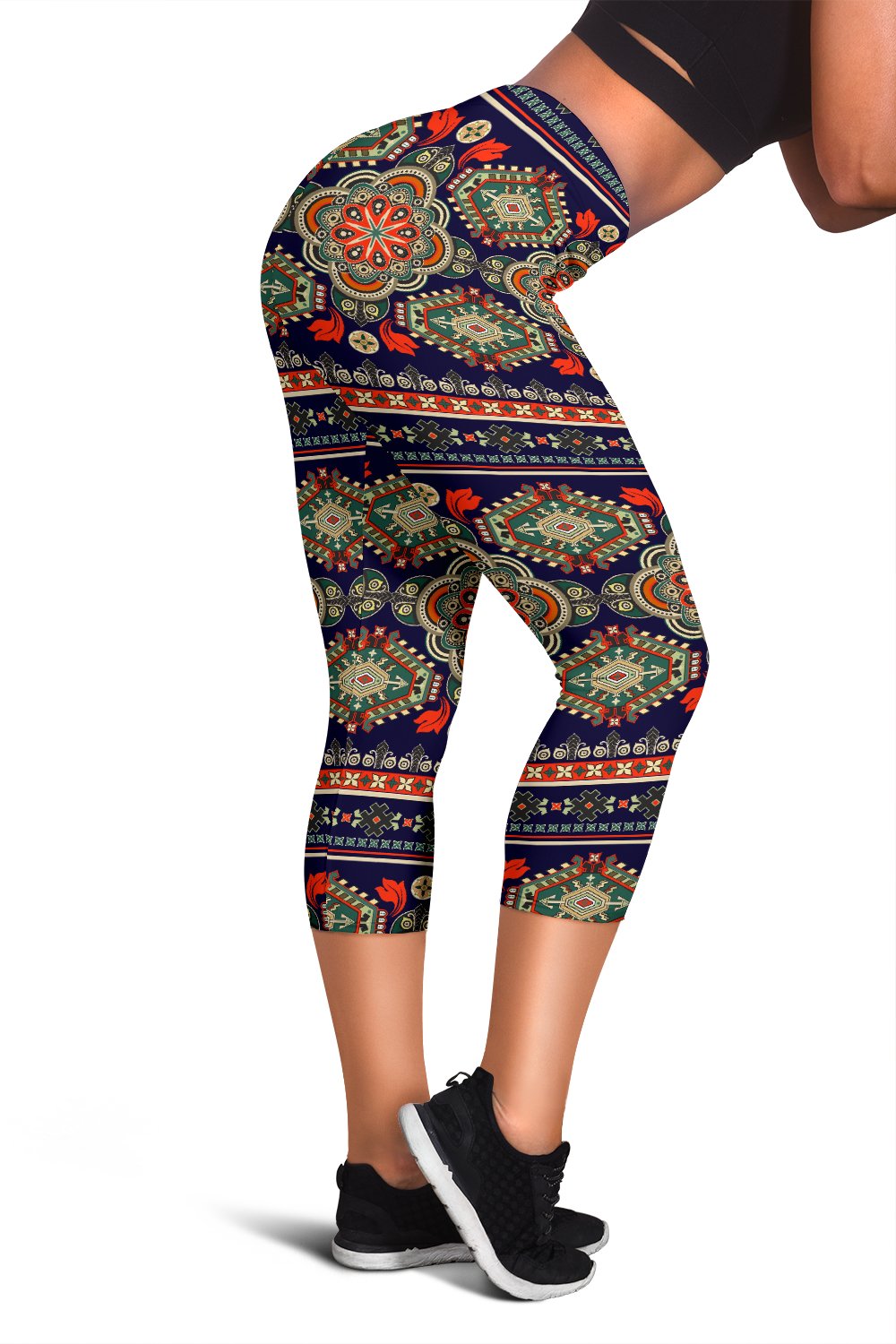 Ethnic Geometric Print Pattern Women Capris