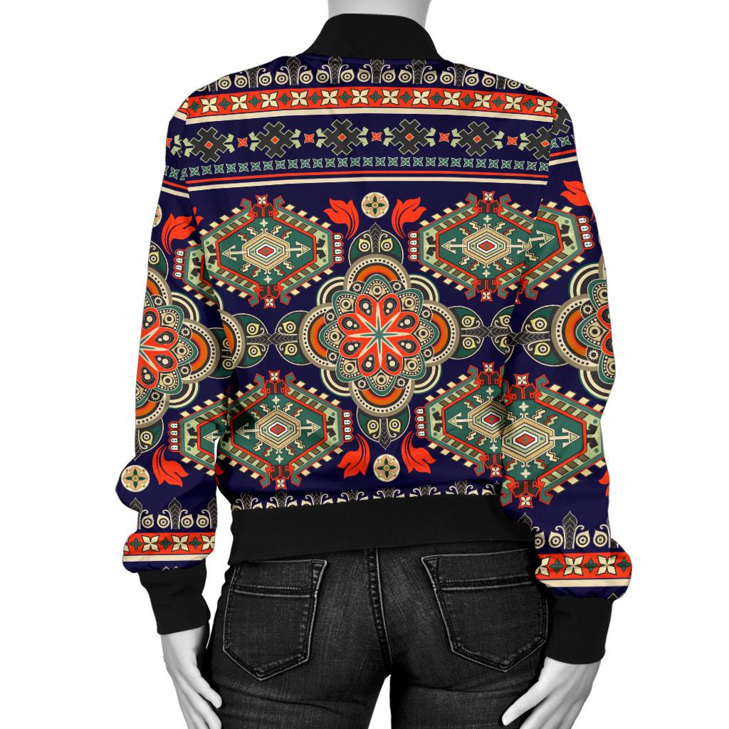 Ethnic Geometric Print Pattern Women Casual Bomber Jacket
