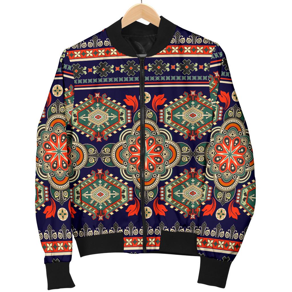 Ethnic Geometric Print Pattern Women Casual Bomber Jacket