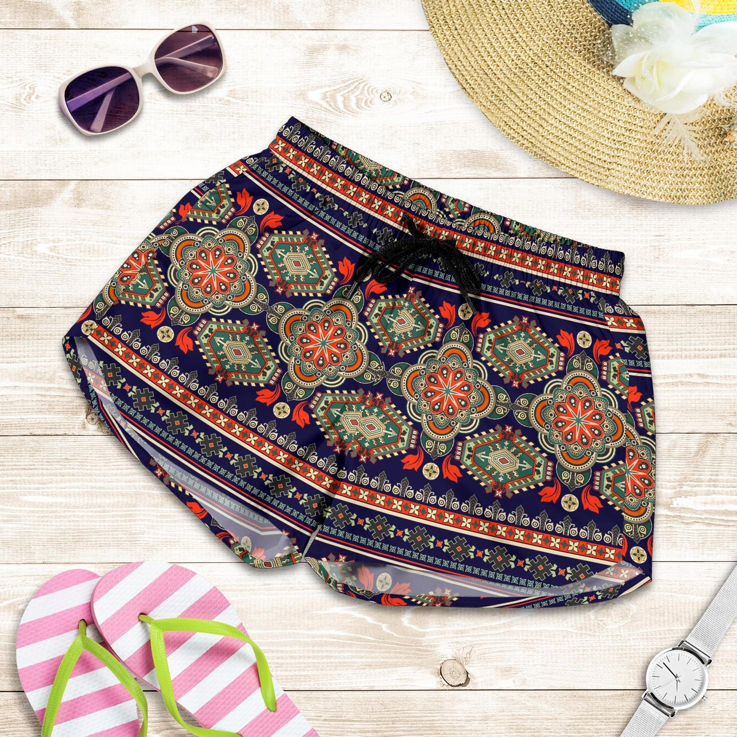 Ethnic Geometric Print Pattern Women Shorts-JTAMIGO.COM