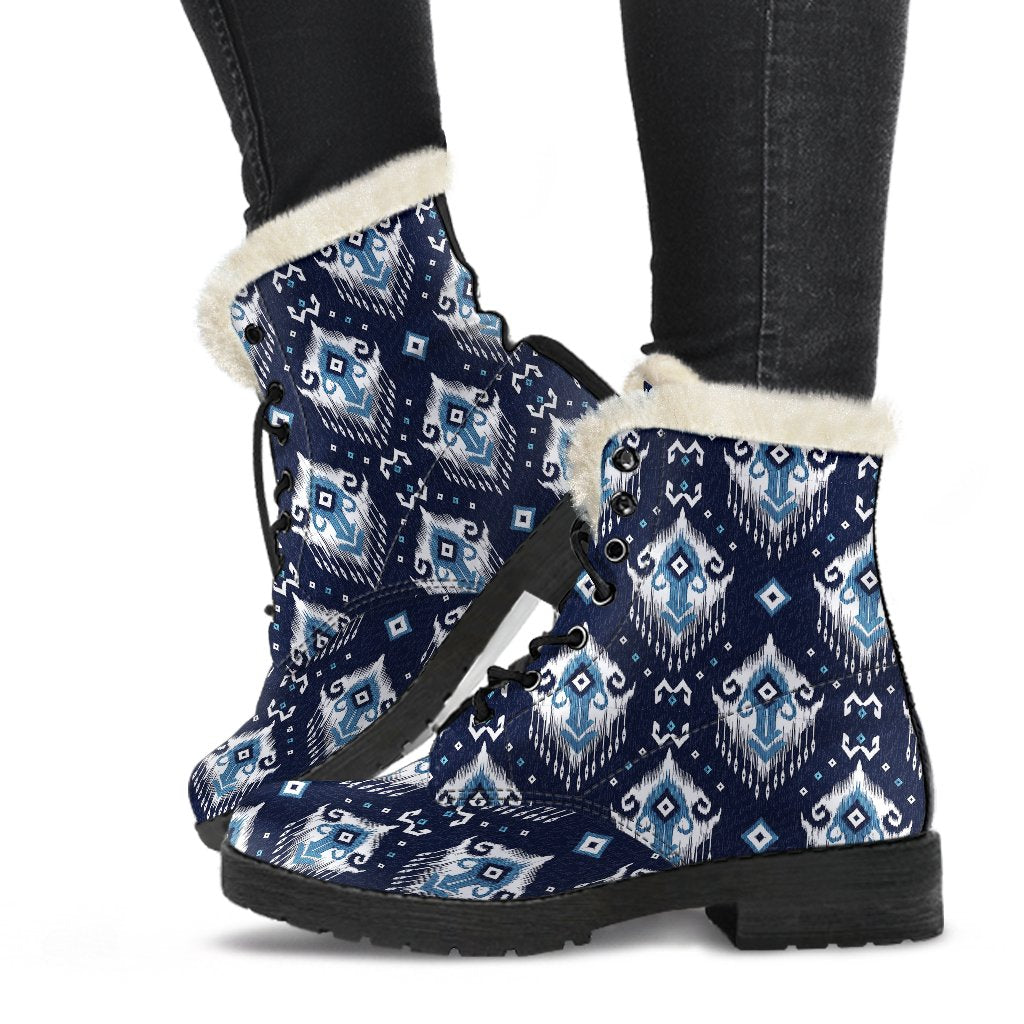 Ethnic Ornament Print Pattern Faux Fur Leather Boots-JTAMIGO.COM
