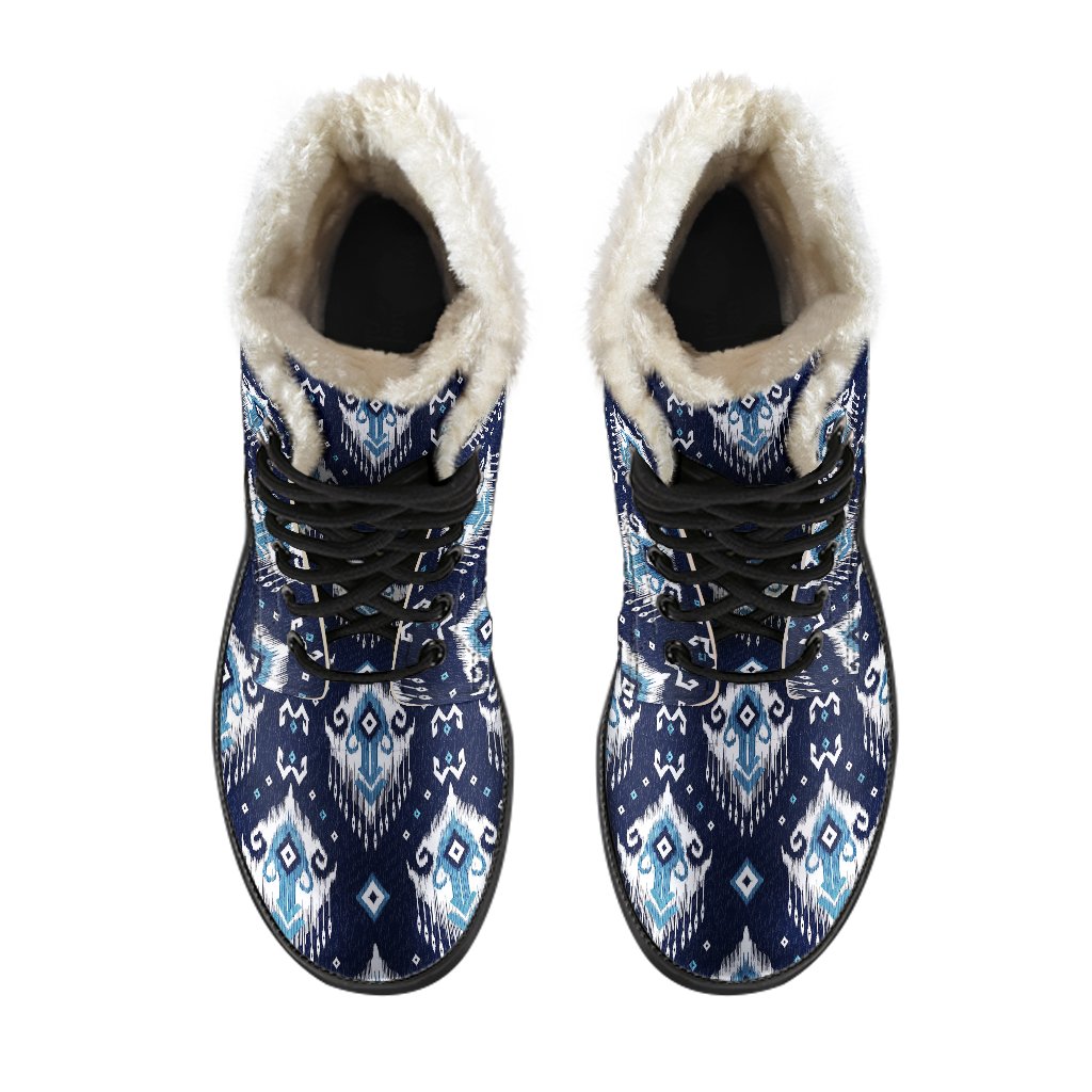 Ethnic Ornament Print Pattern Faux Fur Leather Boots-JTAMIGO.COM
