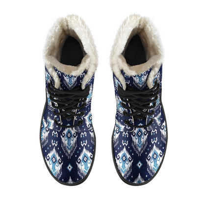 Ethnic Ornament Print Pattern Faux Fur Leather Boots-JTAMIGO.COM