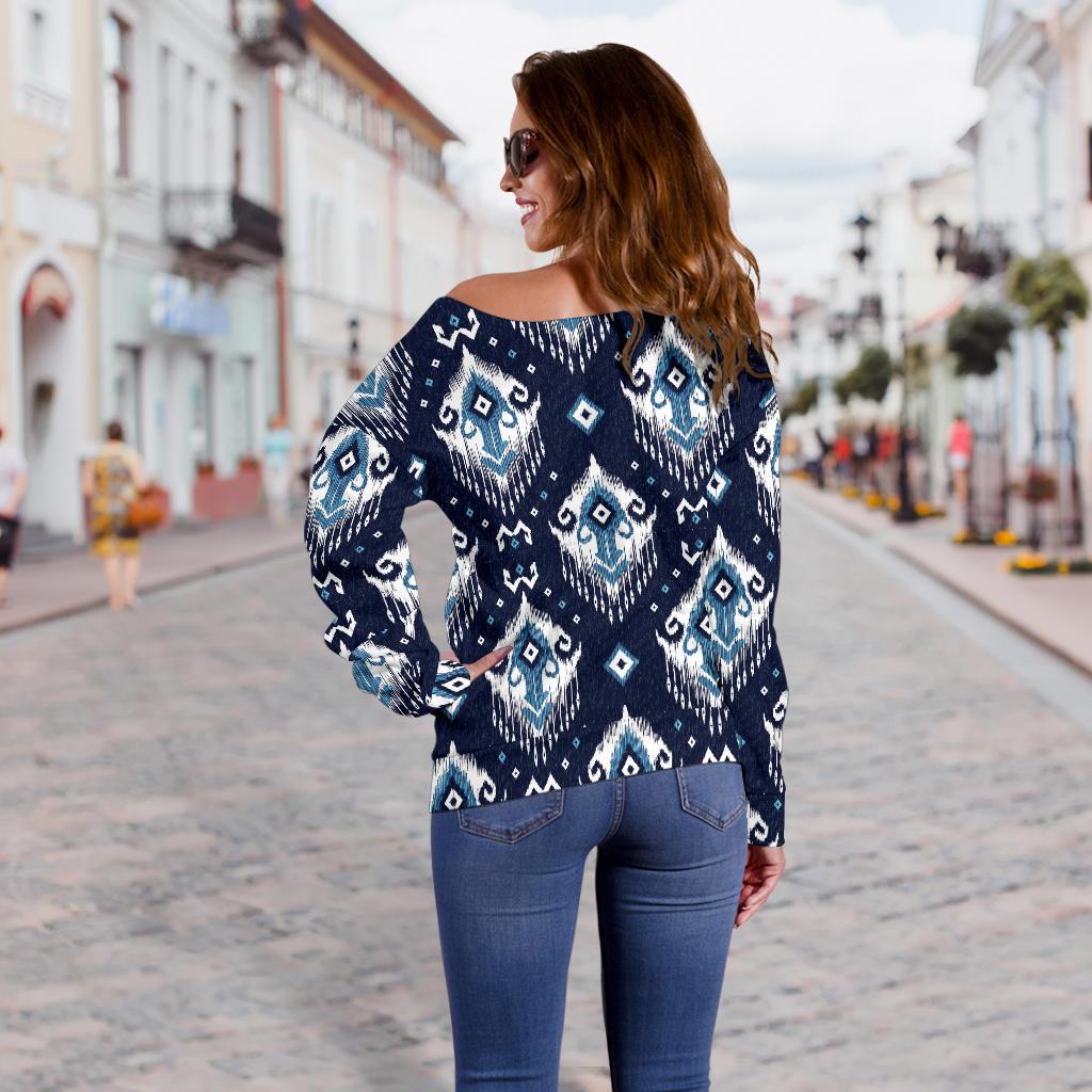 Ethnic Ornament Print Pattern Off Shoulder Sweatshirt