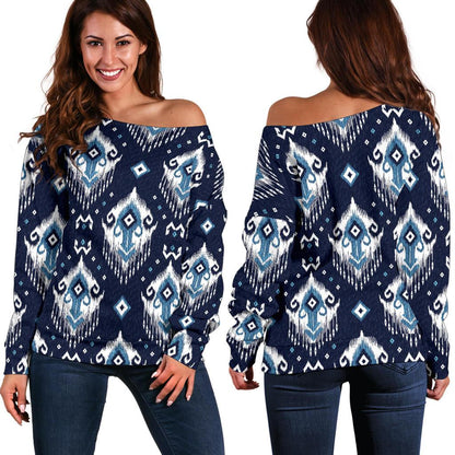 Ethnic Ornament Print Pattern Off Shoulder Sweatshirt