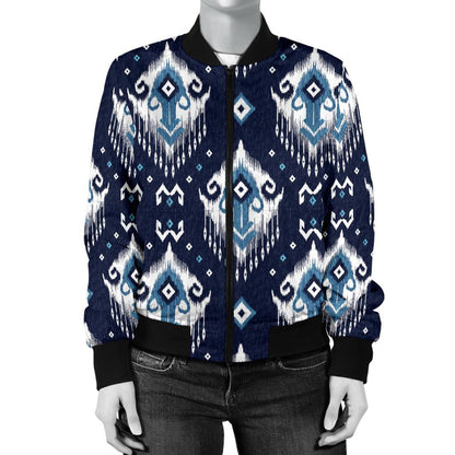 Ethnic Ornament Print Pattern Women Casual Bomber Jacket