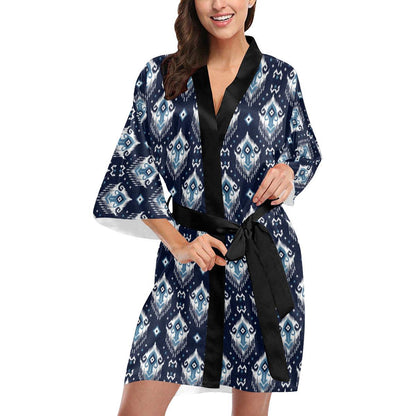 Ethnic Ornament Print Pattern Women Short Kimono Robe