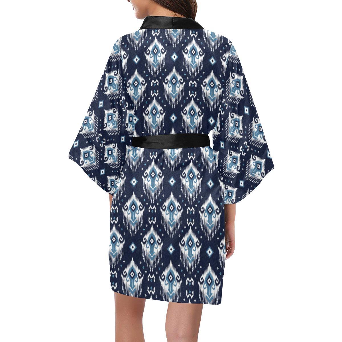 Ethnic Ornament Print Pattern Women Short Kimono Robe