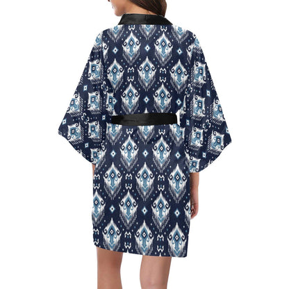 Ethnic Ornament Print Pattern Women Short Kimono Robe