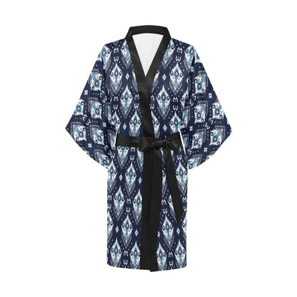 Ethnic Ornament Print Pattern Women Short Kimono Robe