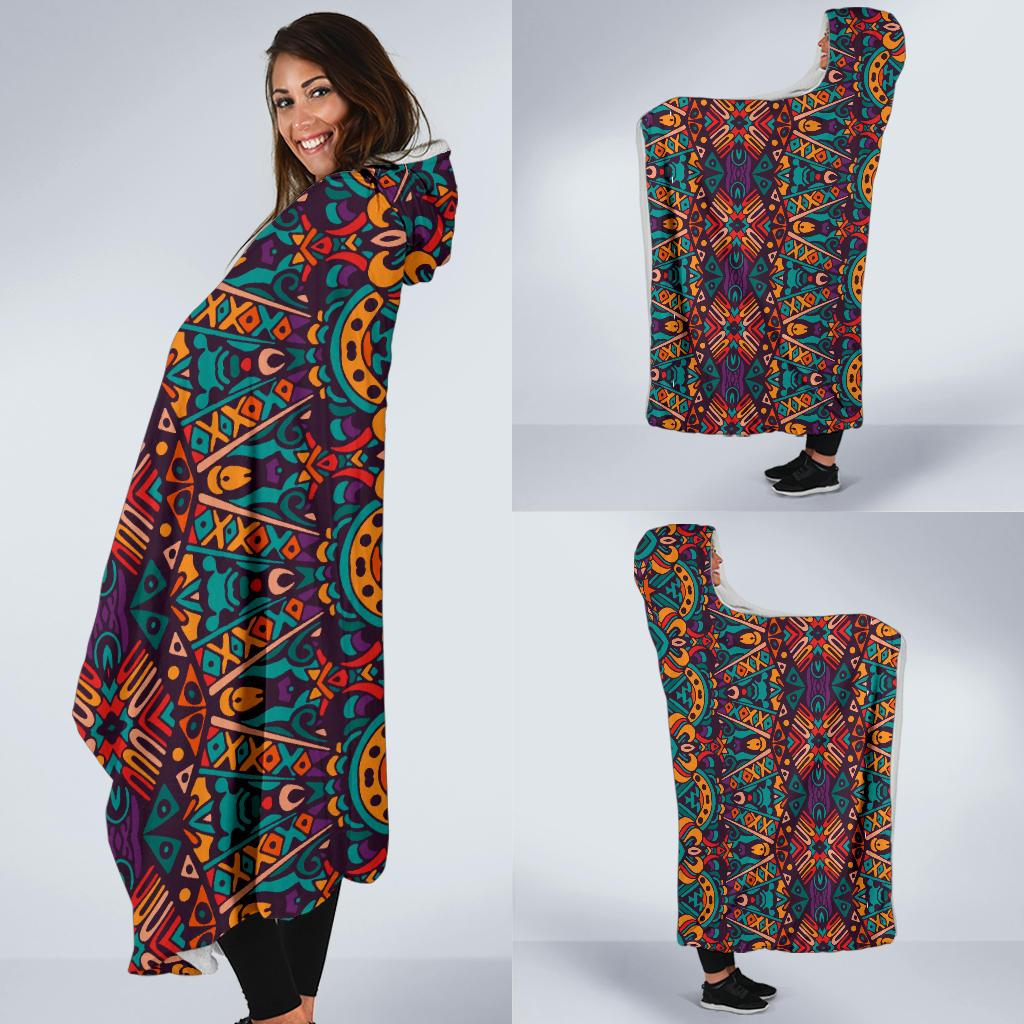Ethnic Style Print Pattern Hooded Blanket-JTAMIGO.COM