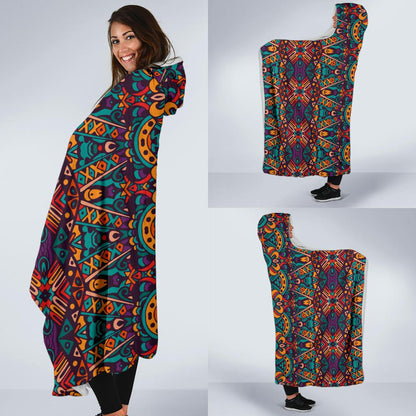 Ethnic Style Print Pattern Hooded Blanket-JTAMIGO.COM