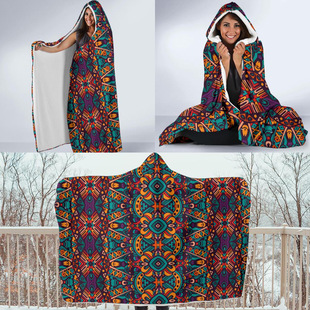 Ethnic Style Print Pattern Hooded Blanket-JTAMIGO.COM