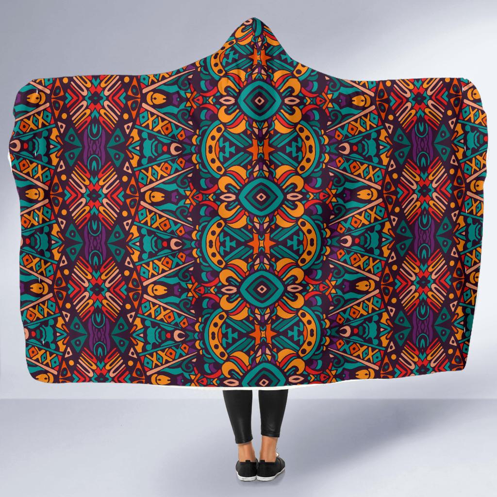 Ethnic Style Print Pattern Hooded Blanket-JTAMIGO.COM