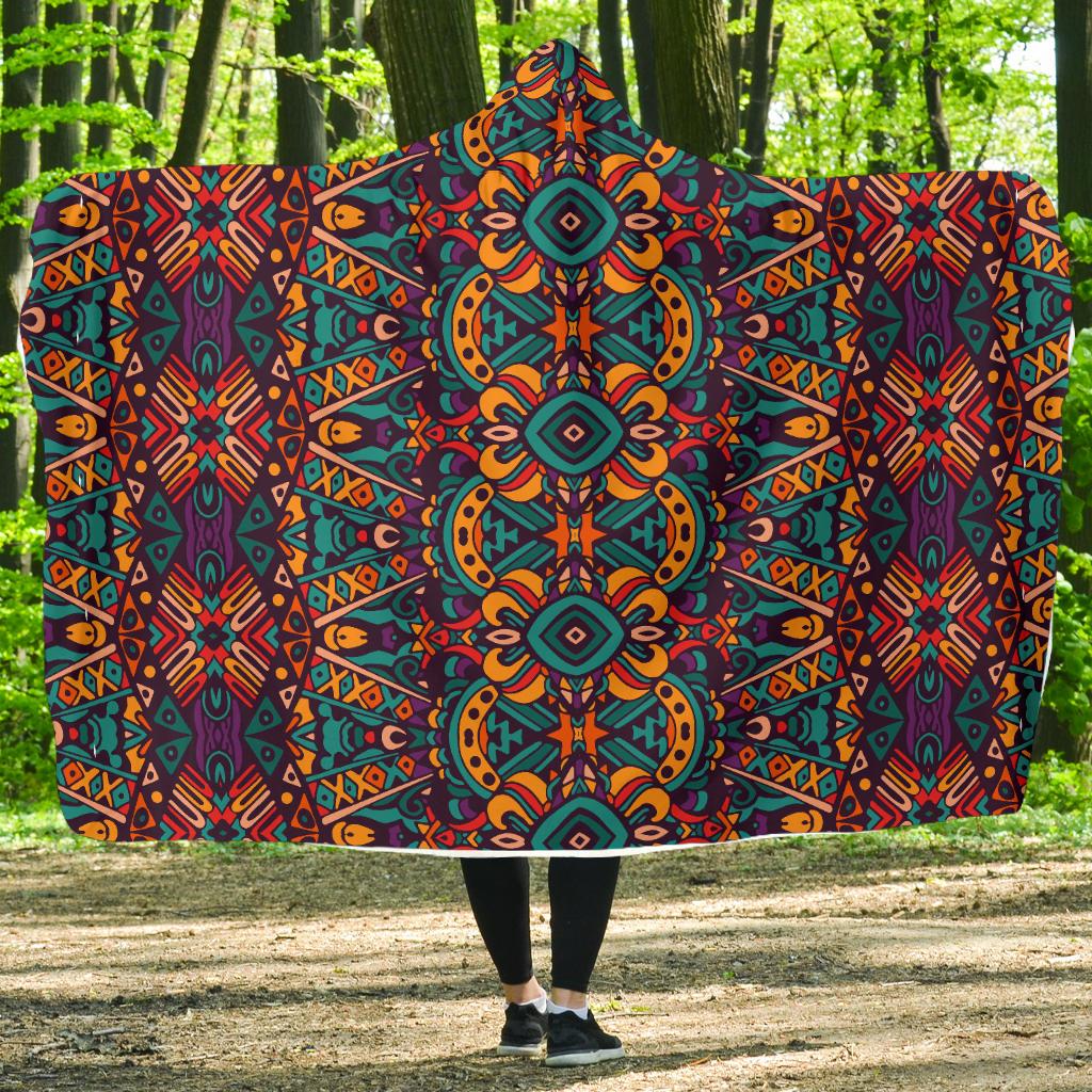 Ethnic Style Print Pattern Hooded Blanket-JTAMIGO.COM