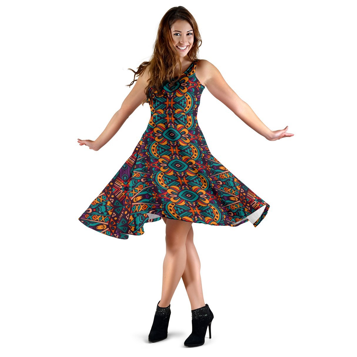 Ethnic Style Print Pattern Sleeveless Dress