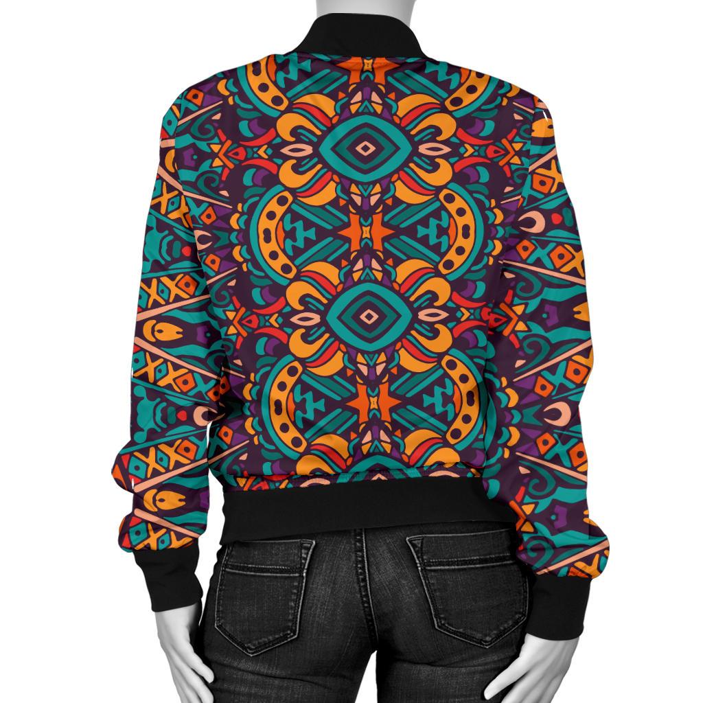 Ethnic Style Print Pattern Women Casual Bomber Jacket