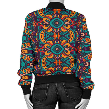 Ethnic Style Print Pattern Women Casual Bomber Jacket