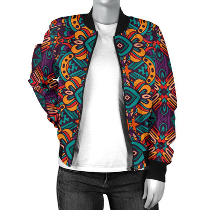 Ethnic Style Print Pattern Women Casual Bomber Jacket