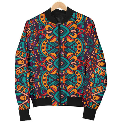 Ethnic Style Print Pattern Women Casual Bomber Jacket