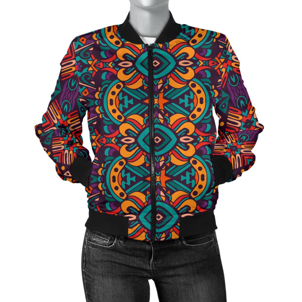 Ethnic Style Print Pattern Women Casual Bomber Jacket