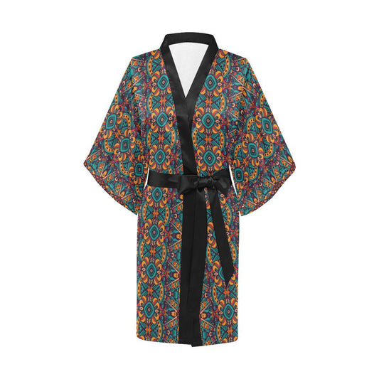 Ethnic Style Print Pattern Women Short Kimono Robe