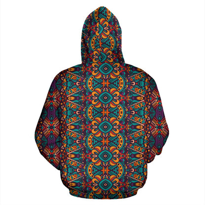 Ethnic Style Print Pattern Zip Up Hoodie