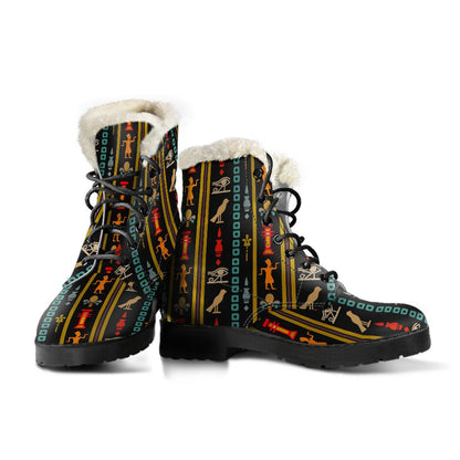 Eye of Horus Egypt Style Pattern Faux Fur Leather Boots-JTAMIGO.COM