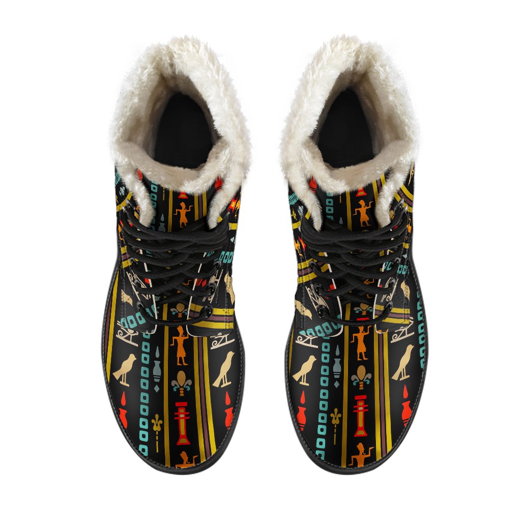 Eye of Horus Egypt Style Pattern Faux Fur Leather Boots-JTAMIGO.COM