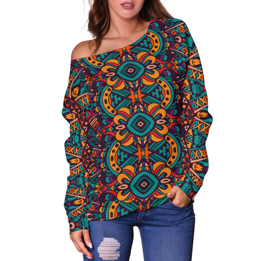 Eye of Horus Egypt Style Pattern Off Shoulder Sweatshirt