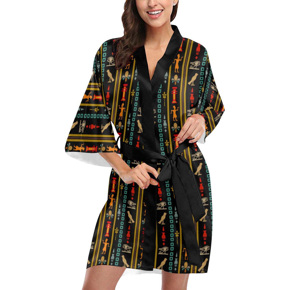 Eye of Horus Egypt Style Pattern Women Short Kimono Robe