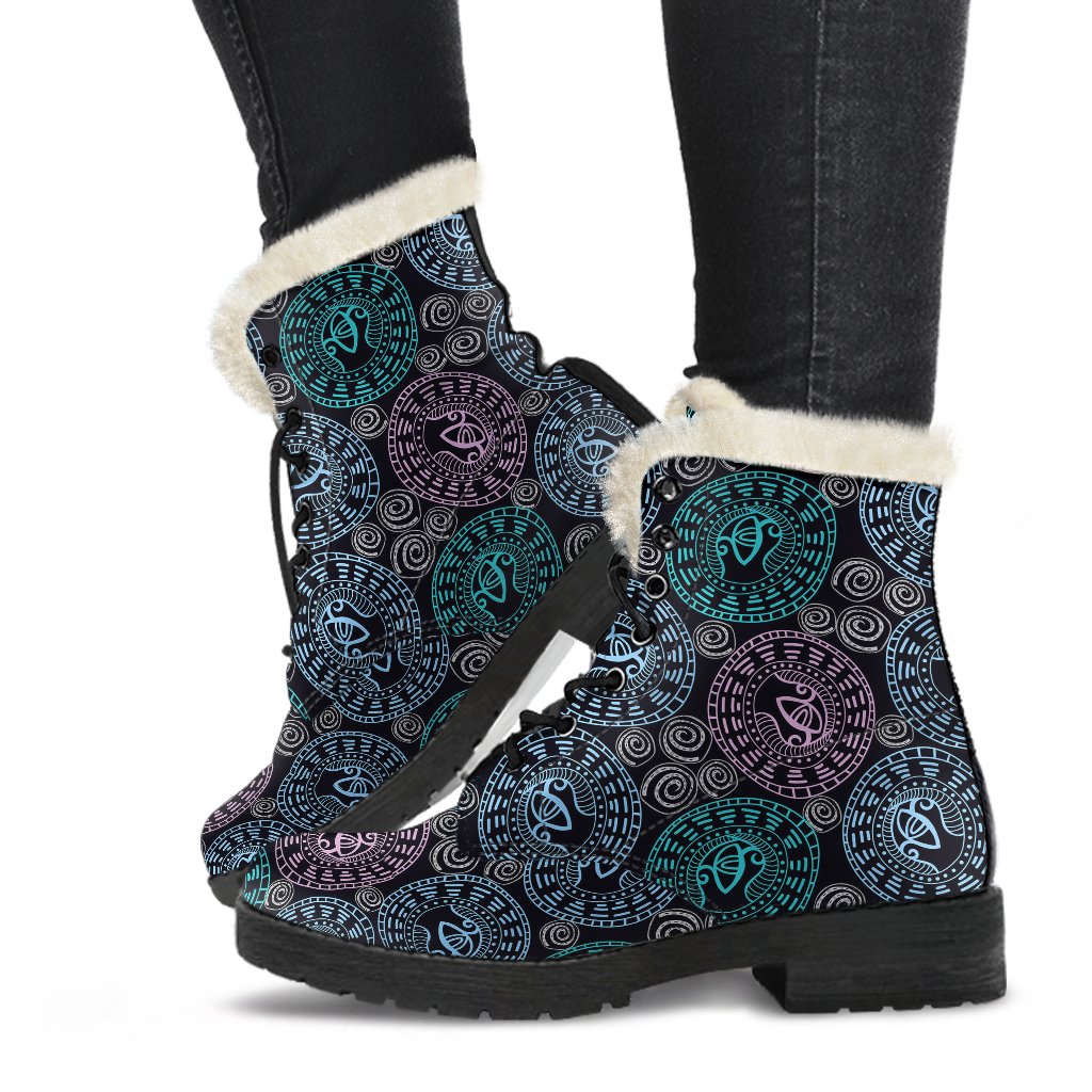 Eye of Horus Ethnic Pattern Faux Fur Leather Boots-JTAMIGO.COM