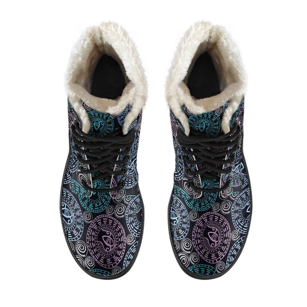 Eye of Horus Ethnic Pattern Faux Fur Leather Boots-JTAMIGO.COM