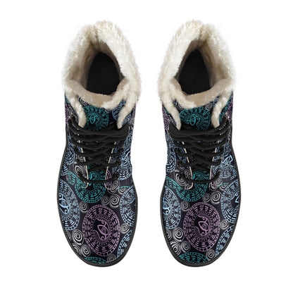 Eye of Horus Ethnic Pattern Faux Fur Leather Boots-JTAMIGO.COM