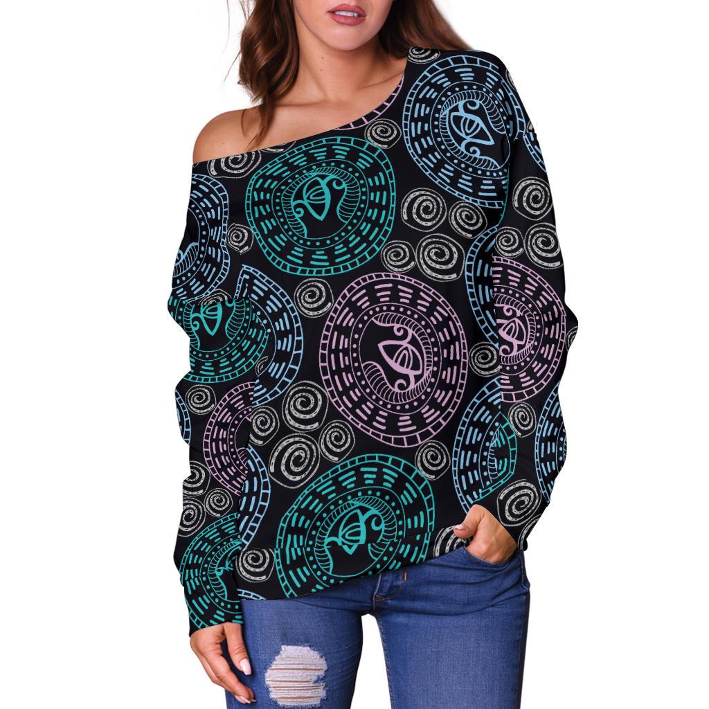 Eye of Horus Ethnic Pattern Off Shoulder Sweatshirt