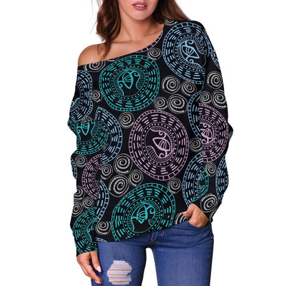 Eye of Horus Ethnic Pattern Off Shoulder Sweatshirt