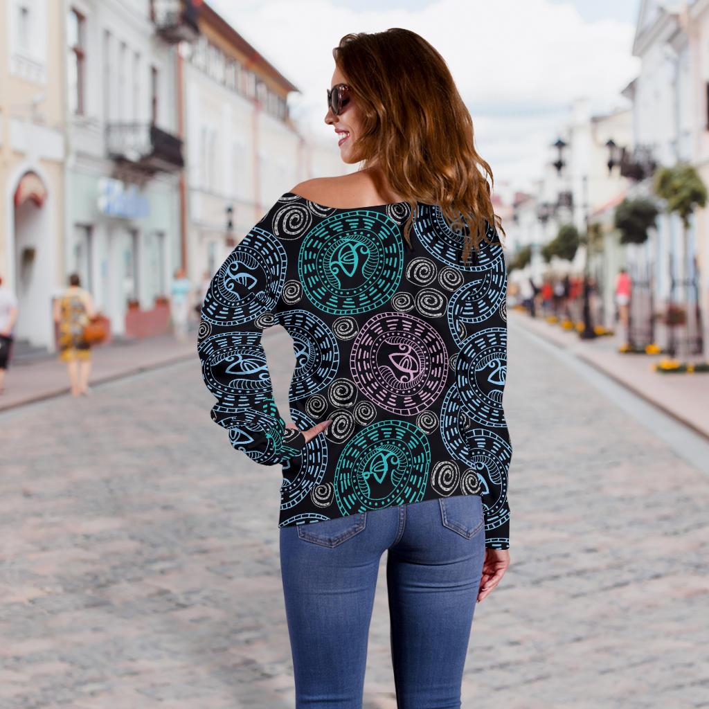 Eye of Horus Ethnic Pattern Off Shoulder Sweatshirt