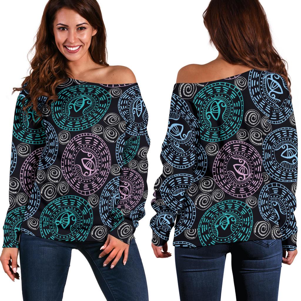 Eye of Horus Ethnic Pattern Off Shoulder Sweatshirt