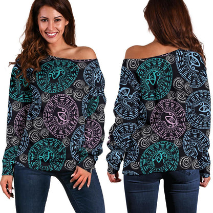 Eye of Horus Ethnic Pattern Off Shoulder Sweatshirt