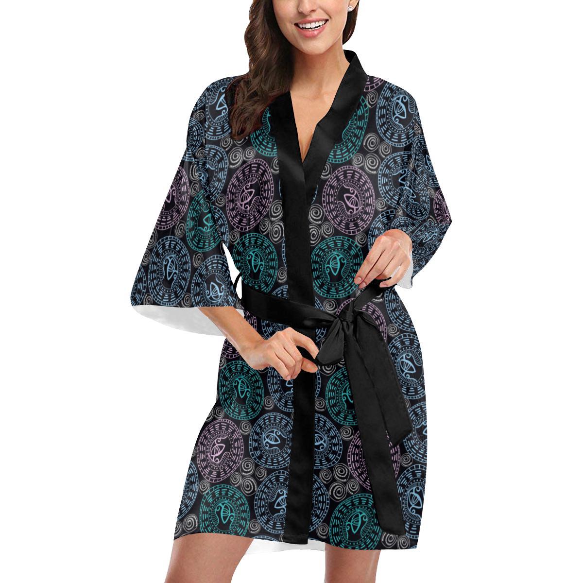 Eye of Horus Ethnic Pattern Women Short Kimono Robe