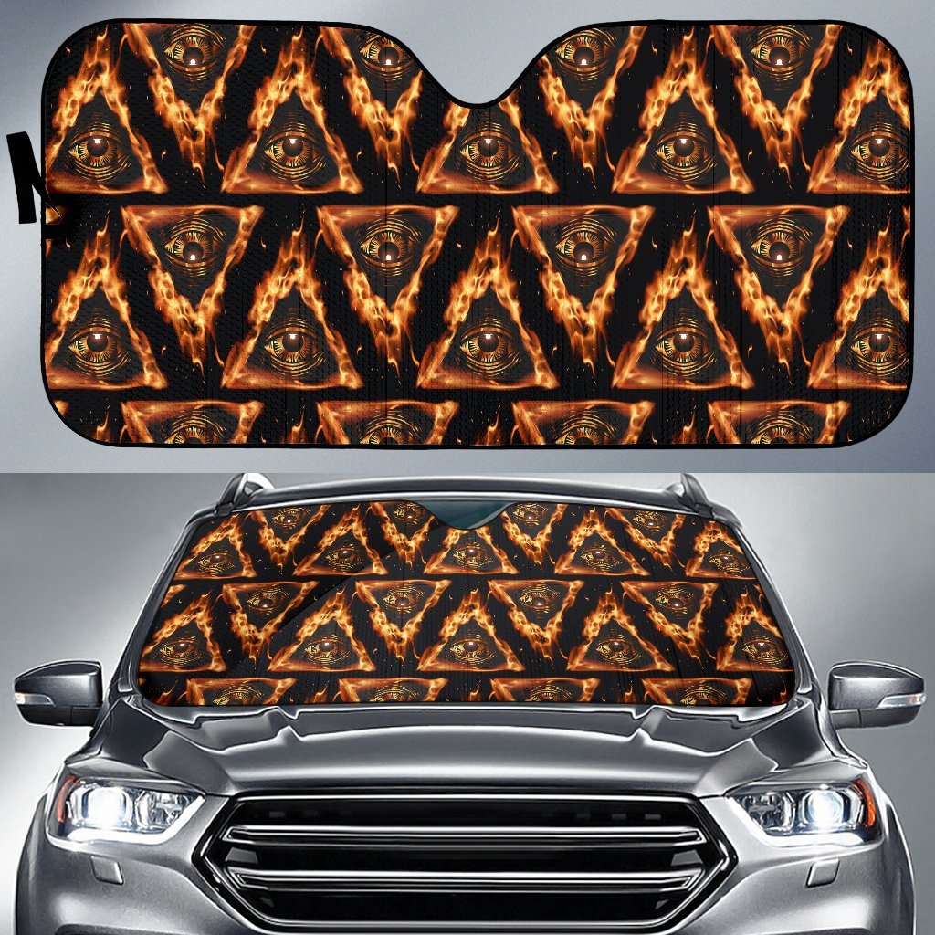Eye of Horus in Flame Print Car Sun Shade For Windshield