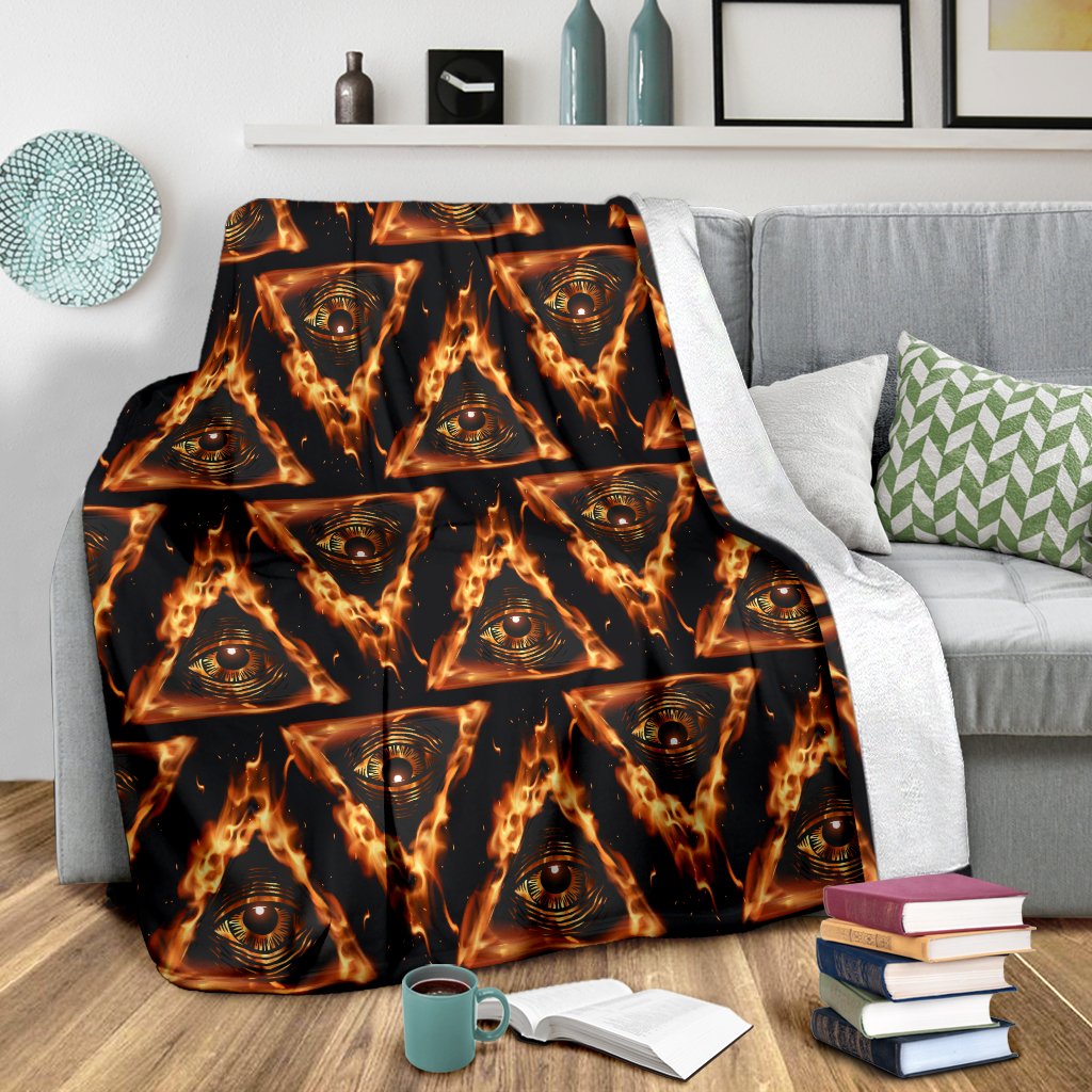 Eye Of Horus In Flame Print Fleece Blanket