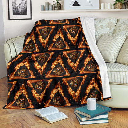 Eye Of Horus In Flame Print Fleece Blanket