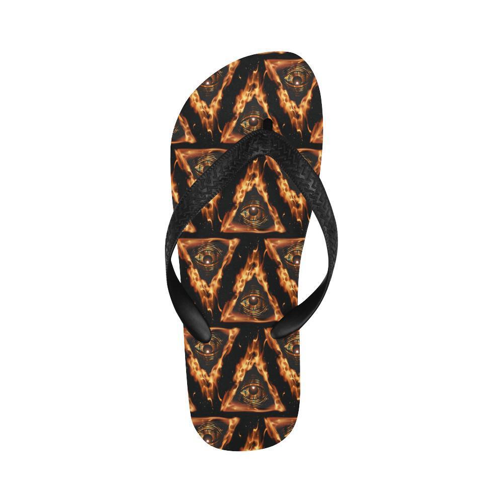 Eye of Horus in Flame Print Flip Flops-JTAMIGO.COM