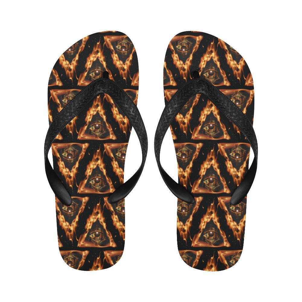 Eye of Horus in Flame Print Flip Flops-JTAMIGO.COM